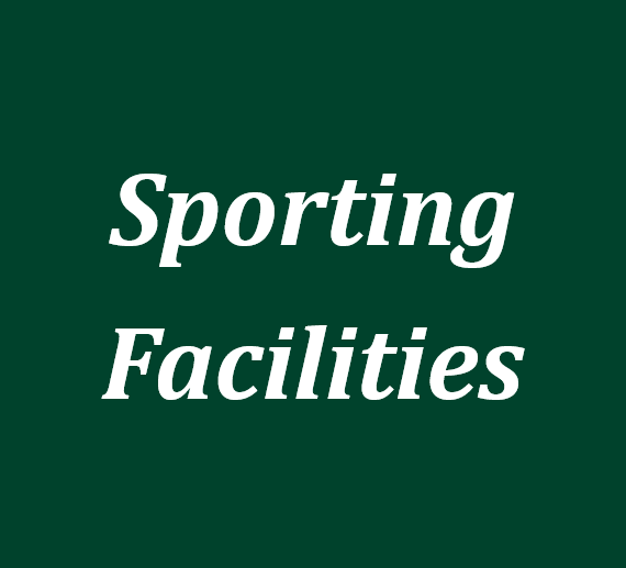 The words 'sporting facilities' in white text on a green background