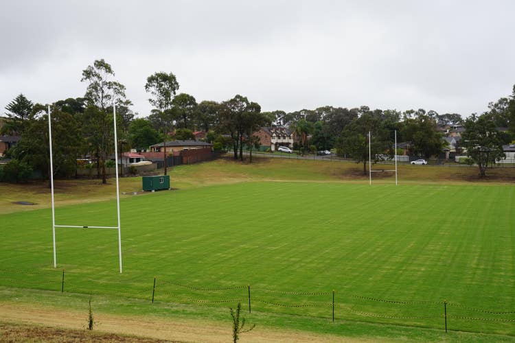 School oval with goal posts at each end.