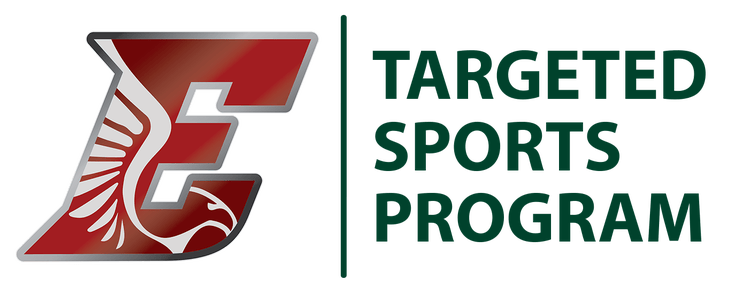 A red letter “E” with a white eagle beside it, a green line underneath, and the words “Targeted Sports Program.”