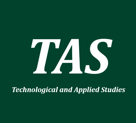 The words 'tas technological and applied studies' in white text on a green background