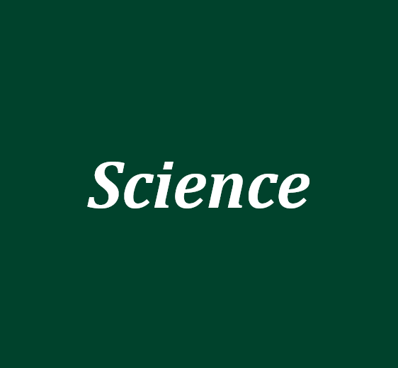 The words 'science' in white text on a green background